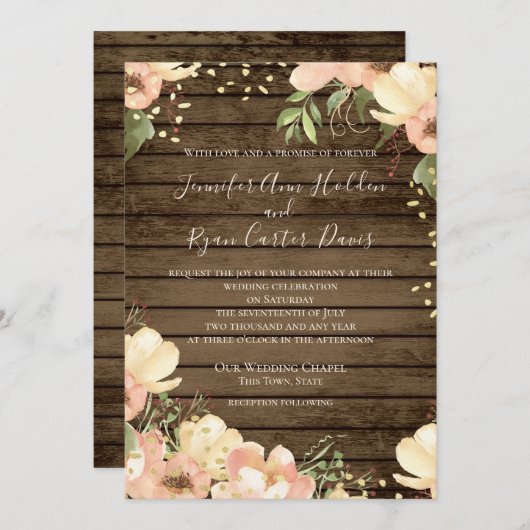 Invitation Mariage d'aquarelle en bois rustique transparent (Devant / Derrière)