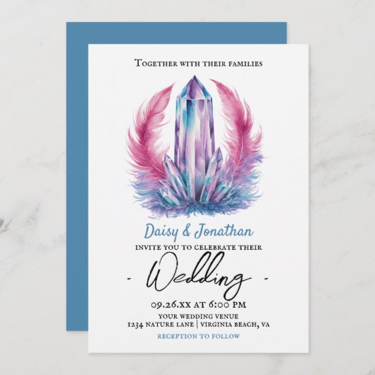 Invitation mariage d'aquarelle en cristal de pierre (Devant / Derrière)