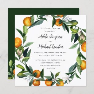 Invitation Mariage d'aquarelle en fer Tangerine Citrus