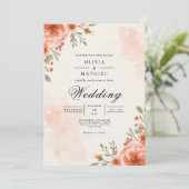 Invitation Mariage d'aquarelle en fleur de corail (Debout devant)