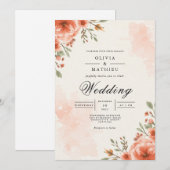 Invitation Mariage d'aquarelle en fleur de corail (Devant / Derrière)