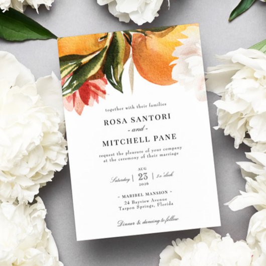 Invitation Mariage d'aquarelle en fleurs d'agrumes