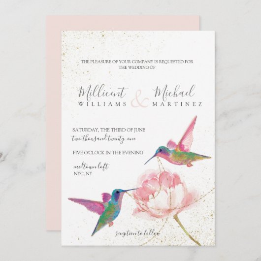Invitation Mariage d'aquarelle en or rose Floral (Devant / Derrière)