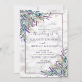 Invitation Mariage d'aquarelle en or violet de lavande rustiq (Devant)