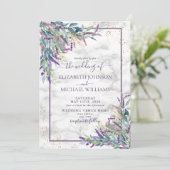 Invitation Mariage d'aquarelle en or violet de lavande rustiq (Debout devant)