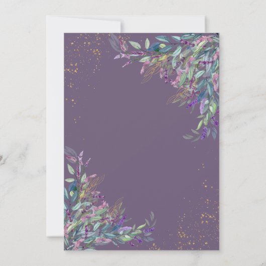 Invitation Mariage d'aquarelle en or violet de lavande rustiq (Dos)