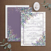 Invitation Mariage d'aquarelle en or violet de lavande rustiq