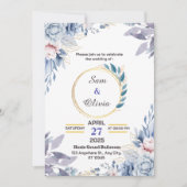 Invitation Mariage d'aquarelle esthétique Blue Gold (Devant)