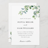 Invitation Mariage d'aquarelle Eucalyptus vert (Devant / Derrière)