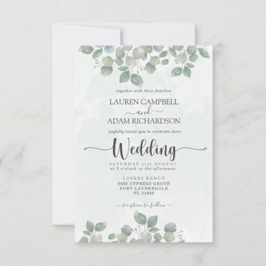Invitation Mariage d'aquarelle Eucalyptus vert (Devant)