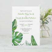 Invitation Mariage d'aquarelle Feuille de Monstera verte trop (Debout devant)