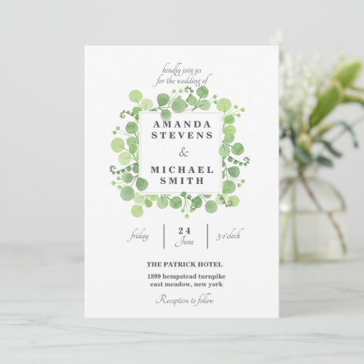 Invitation Mariage d'aquarelle feuille de verdure (Debout devant)