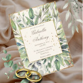 Invitation Mariage d'aquarelle Feuille Rustique Gold Greenery