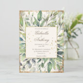 Invitation Mariage d'aquarelle Feuille Rustique Gold Greenery (Debout devant)