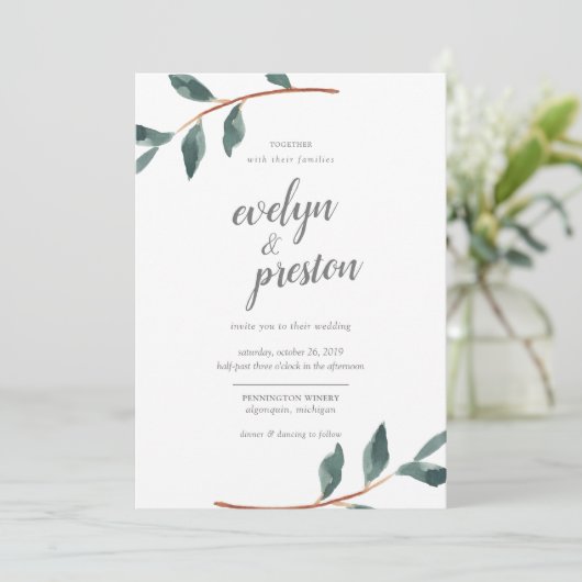 Invitation Mariage d'aquarelle Feuille simple (Debout devant)