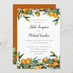 Invitation Mariage d'aquarelle feuille Tangerine Citrus