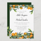 Invitation Mariage d'aquarelle feuille Tangerine Citrus (Devant / Derrière)