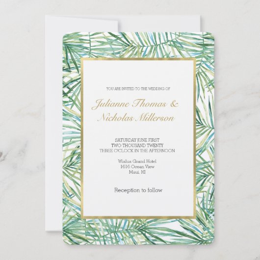 Invitation Mariage d'aquarelle Feuille tropical (Devant)