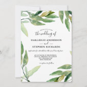 Invitation Mariage d'aquarelle Feuille vert botanique (Devant)