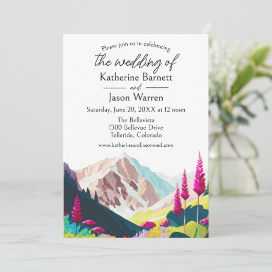 Invitation Mariage d'aquarelle fleur sauvage (Debout devant)