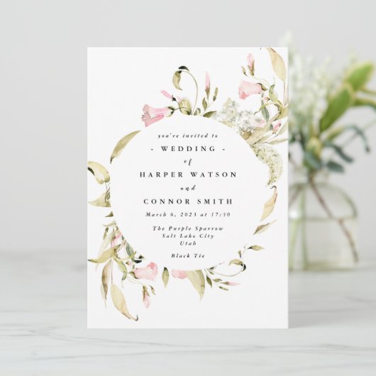 Invitation Mariage d'aquarelle Fleur sauvage de printemps (Debout devant)