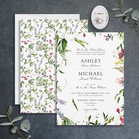 Invitation Mariage d'aquarelle Fleur sauvage d'été classique
