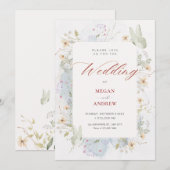 Invitation Mariage d'aquarelle fleur sauvage gris (Devant / Derrière)