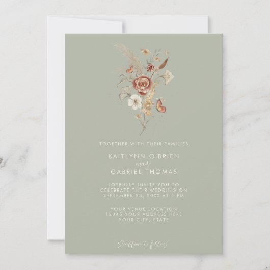 Invitation Mariage d'aquarelle Fleur sauvage Sage (Devant)