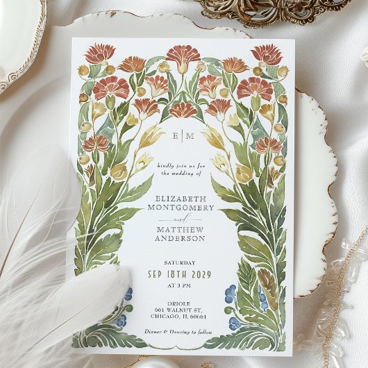 Invitation Mariage d'aquarelle Fleur sauvage vintage