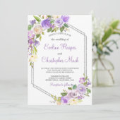 Invitation Mariage d'aquarelle fleurie avec cadre violet et a (Debout devant)