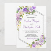 Invitation Mariage d'aquarelle fleurie avec cadre violet et a (Devant / Derrière)