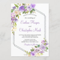 Mariage d'aquarelle fleurie avec cadre violet et a