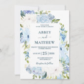 Invitation Mariage d'aquarelle fleurie bleu foncé (Devant)