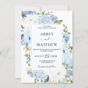 Invitation Mariage d'aquarelle fleurie bleu foncé