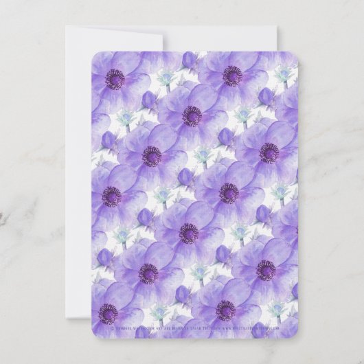 Invitation Mariage d'aquarelle fleurie d'anémone violet (Dos)