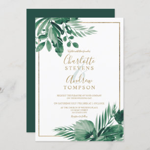 Invitation mariage d'aquarelle fleurie de palmiers tropicaux