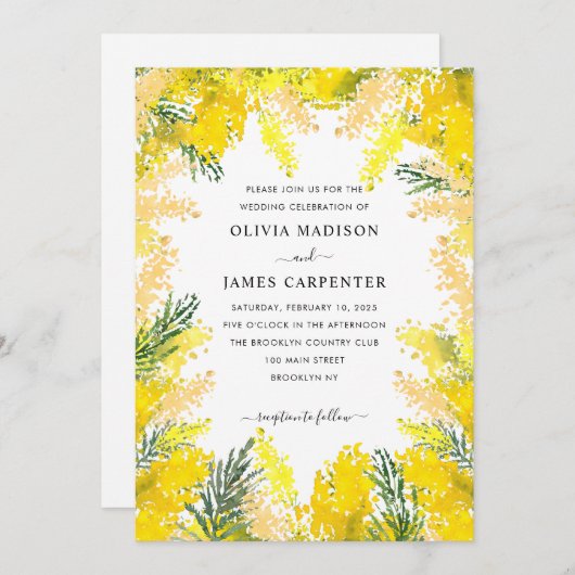 Invitation Mariage d'aquarelle fleurie rustique Jaune (Devant / Derrière)