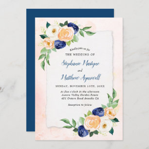 Invitation Mariage d'aquarelle Floral bleu moderne