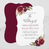 Invitation Mariage d'aquarelle Floral Marsala de Bourgogne (Devant / Derrière)