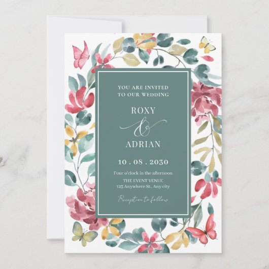 Invitation Mariage d'aquarelle florale (Devant)
