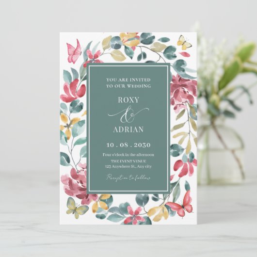 Invitation Mariage d'aquarelle florale (Debout devant)