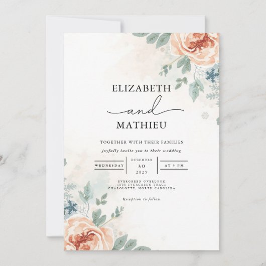 Invitation Mariage d'aquarelle florale à pâte molle (Devant)