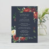 Invitation Mariage d'aquarelle florale bleu marine (Debout devant)