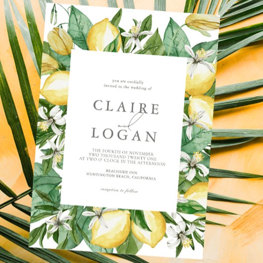 Invitation Mariage d'aquarelle florale Citrus Lemon