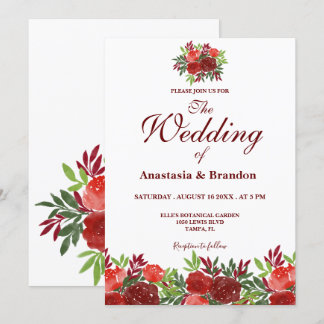 Invitation Mariage d'aquarelle florale de Bourgogne