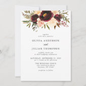 Invitation Mariage d'aquarelle florale de Bourgogne et de crè (Devant)