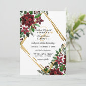 Invitation Mariage d'aquarelle florale de Bourgogne Gold Poin (Debout devant)