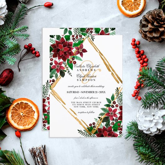 Invitation Mariage d'aquarelle florale de Bourgogne Gold Poin