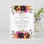 Invitation Mariage d'aquarelle florale de Chute rose Maroon (Debout devant)