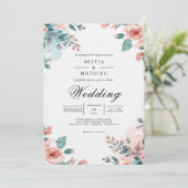 Invitation Mariage d'aquarelle florale de corail doux (Debout devant)